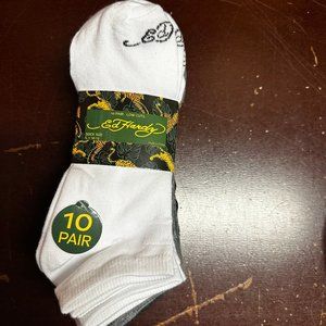Ed Hardy Mens Multicolor Full Toe Low Cut 10 Pair Crew Socks Size L 10-13